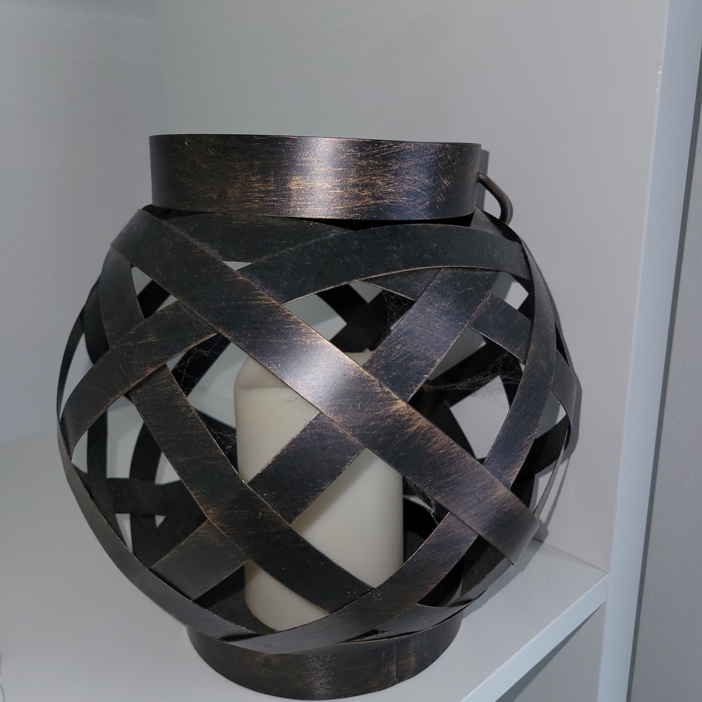 Bronze Metal Lantern with Cream Candle